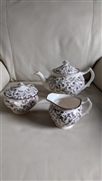 3-piece vintage Johnson Brothers Susana Brown ironstone tea set with brown floral patterns
