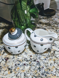 Grace teaware Scallope Navy creamer and sugar bowl