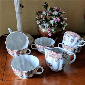 LOMONOSOV 6 tea cups and creamer porcelain set