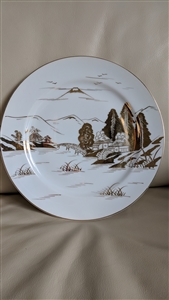 Kutani Mt Fuji set of 4 dinner plates gold color