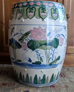 Asian art porcelain garden stool cranes lotus dec