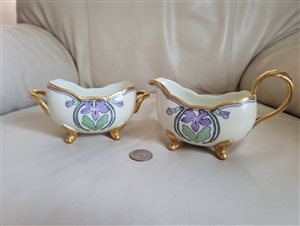 Antique European porcelain cream and sugar bowl