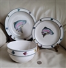 FolkCraft stoneware bowl and plates Rainbow Trout