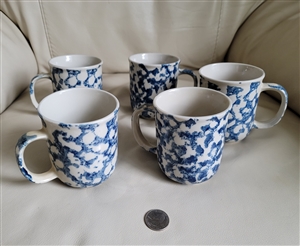 Sponge white and blue stoneware mugs Folkcraft