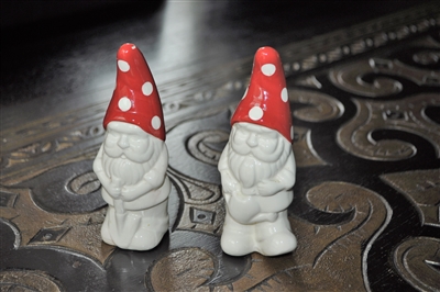 Salt and Pepper shakers porcelain Garden Gnomes