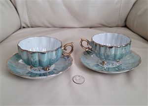 Lustreware porcelain teacups and saucers JAPAN