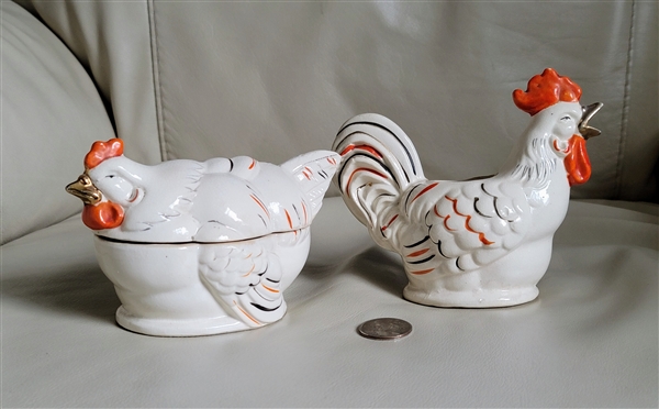 Rooster creamer and Hen sugar bowl ceramic Japan