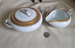 Noritake Gold embossed sugar bowl and creamer 5480