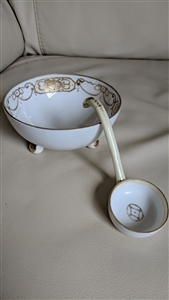 Antique Nippon mayonnaise footed bowl with ladle