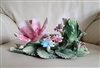 Antique Capodimonte porcelain floral candle holder, 10-1/2" long.