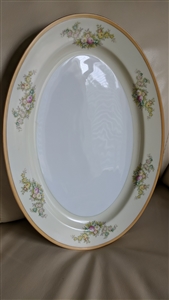 Meito Japan oval serving plate flowers gold rim