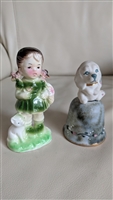 Wales girl with dog porcelain decor and dog bell