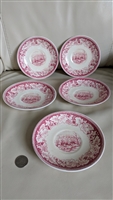 View of New York Currier and Ives saucers red pink