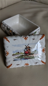 DELFT porcelain sign WINDMILL trinket storage box