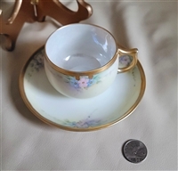 Teacup plate antique set gold tone pale florals