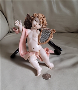 Italian winged Cherub Angel playing harp display