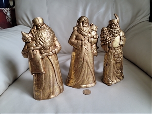 Porcelain Santa Clause gold tone figures display