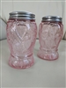 Large berries on vines embossed pink glass shakers