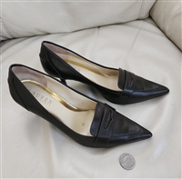 Vintage Ralph Lauren dark brown leather kitten heel pumps with pointed toes and strap detail