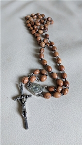 Olive Wood Aqua Jordanis rosary with INRI cross