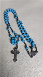 Blue FIRST COMMUNION rosary with metal cross