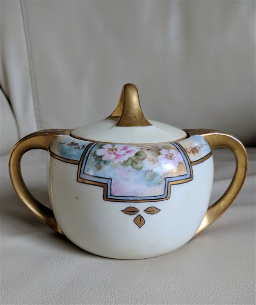 Antique gold embossed floral decor sugar bowl