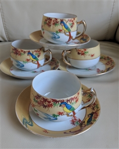 Japanese eggshell porcelain Parrot teacups saucers