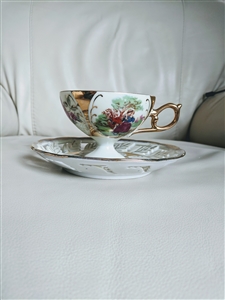 Norcrest pedestal teacup laced border saucer set