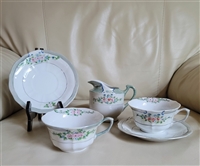 Lustreware teacups saucers and creamer set Japan