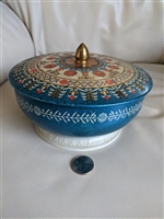 Vintage English ornate round container lidded tin