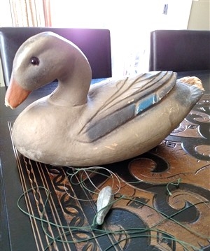 Authentic 1950s Arco NR molded fiber duck decoy with vintage wear and original factory markings