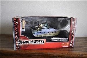 preowned vintage motorworks uk infantry tank model 81001 diecast armored vehicle packaging wear