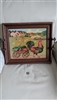 Rooster pulling cart tole wooden serving tray