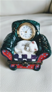 Porcelain trinket watch Cat in the armchair Japan