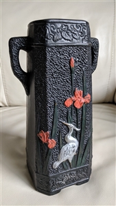 Takanabe Japanese black vase crane and iris floral
