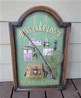 Bass Lake Lodge wooden fishing decorative display