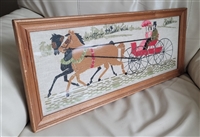 Vintage needlework horse carriage ride wall decor