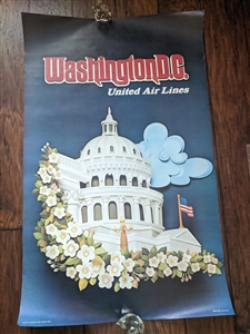 Original nineteen seventy five American Air Lines Washington DC travel poster with corner crisps and edge wear