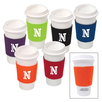 SD736 Budget Plastic To-Go Cup with Neoprene Sleeve - 17 oz.