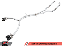 AWE Track Edition Exhaust for B9 S5 Sportback - Resonated for Performance Catalyst - Chrome Silver 90mm Tips