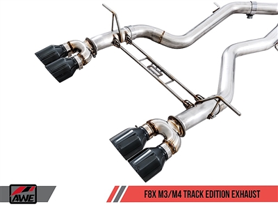 AWE Tuning BMW F8X M3/M4 Resonated Track Edition Exhaust -- Chrome Silver Tips (90mm)