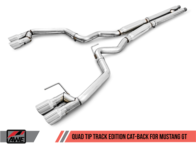 AWE Track Edition Cat-back Exhaust for 15-17 S550 Mustang GT - Quad Outlet - Chrome Silver Tips (GT350 Valance)