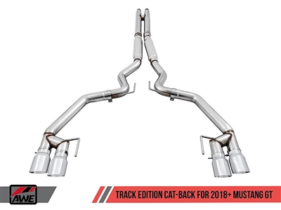 AWE Track Edition Cat-back Exhaust for the 2018+ Mustang GT - Quad Chrome Silver Tips