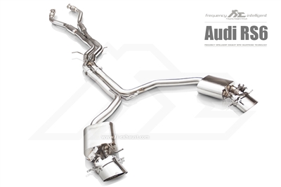 Fi-Exhaust Audi RS6 2012+ Front Pipe + Mid X Pipe + Rear Mufflers + Dual Silver Tips(Compitable with OEM elect. Valve - No Remote Control Including)