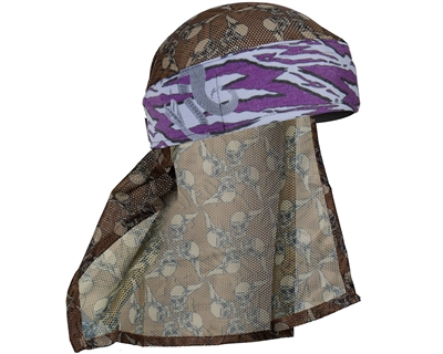 HK Army Headband/Headwrap - Hostilewear - Purple Snakes/Tan Skull Mesh