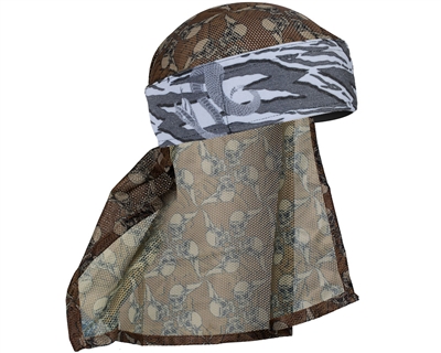 HK Army Headband/Headwrap - Hostilewear - Gray Snakes/Tan Skull Mesh