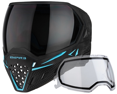 Empire Paintball Goggle - EVS - Black/Aqua with Ninja & Clear Lenses + Additional Lens Of Your Choice!