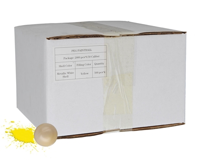 D3FY Sports Paintballs White Box .50 Caliber Paintballs - 2,000 Rounds - White Shell Yellow Fill