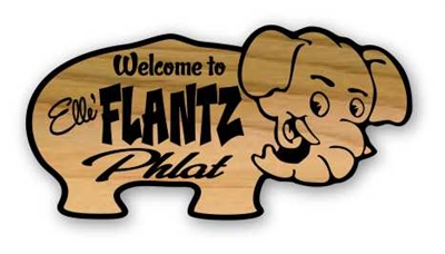 The is an mage of a custom wood family sign in the shape of an elephant