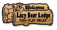 LAUGHING BEAR CUSTOM ENGRAVED WOOD WELCOME SIGN
